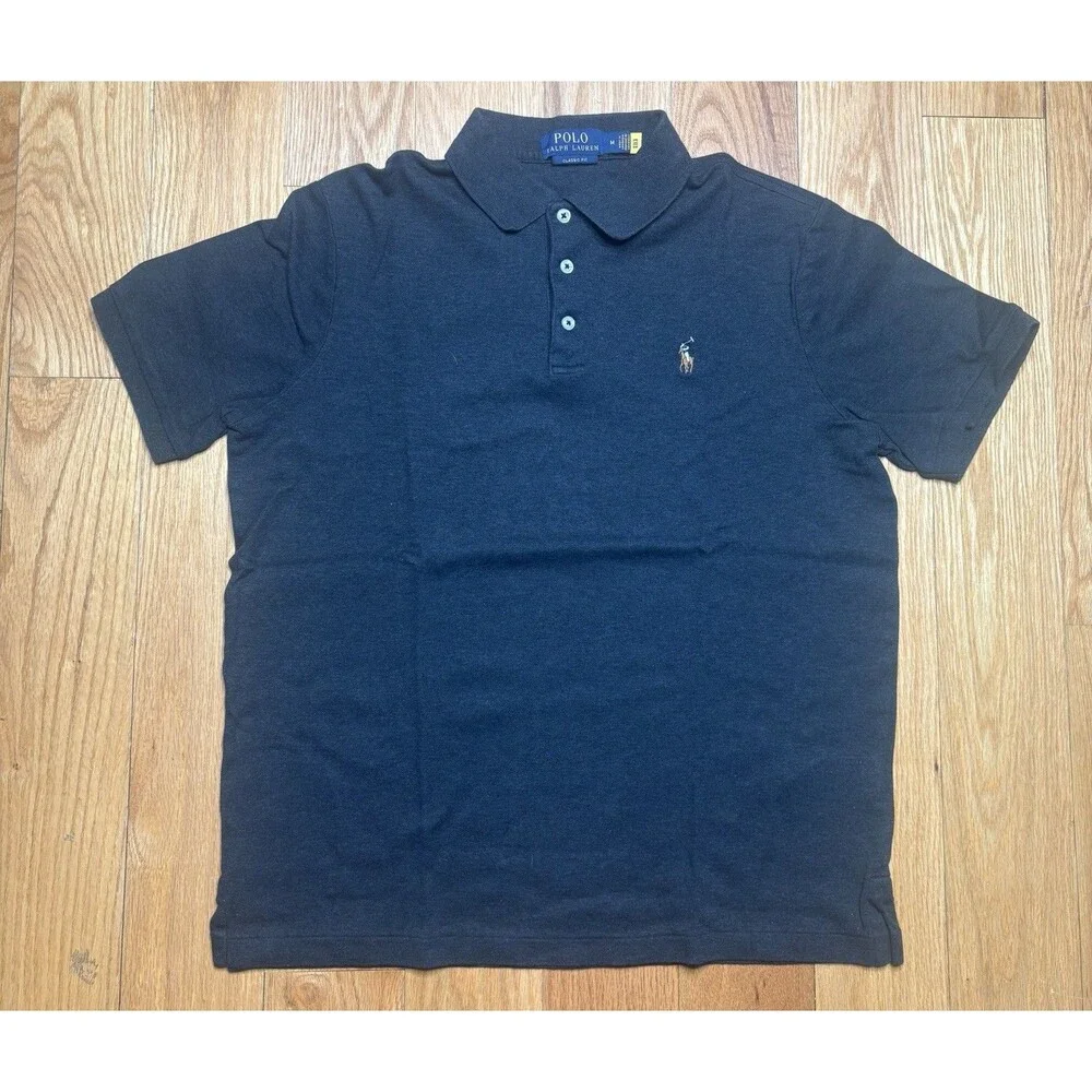 Polo Ralph Lauren Mens Classic Fit Polo Shirt Medium Black Flesh Pony Preppy
